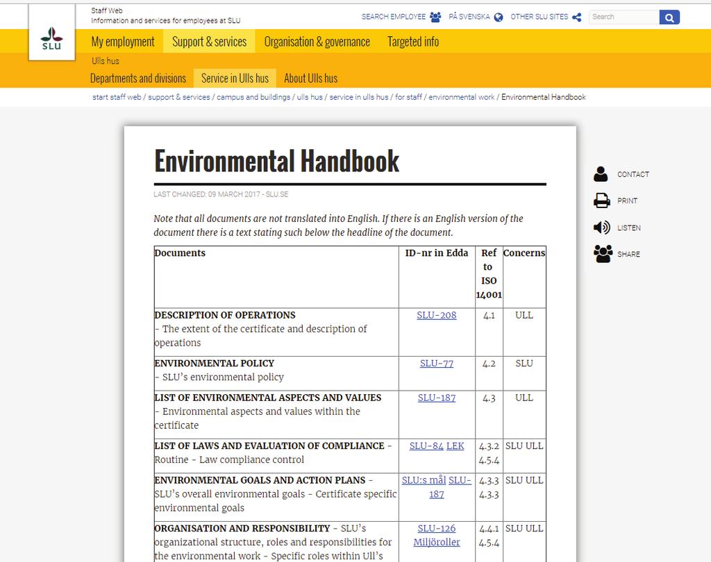 Environmental Handbook All the documents of the environmental mangement system are collected in a