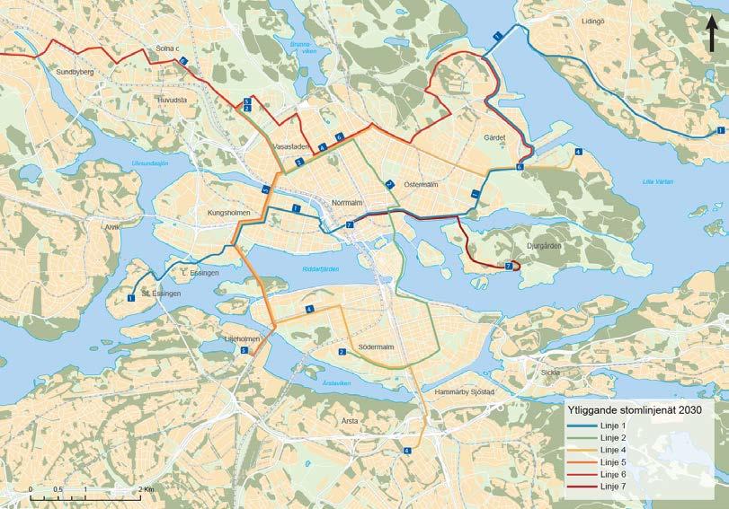 16(29) Figur 4. Innerstadens ytliggande stomnät enligt justerat förslag. 3.