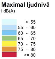 30(54) Figur 22. Karta bullerberäkning med ungefärligt läge för planerad bebyggelse, maximala ljudnivåer, med planerad bebyggelse i beräkningarna. Tyréns, 2016.