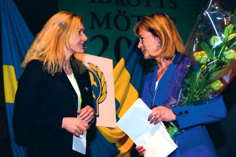Riksidrottsförbundets ordförande Karin Mattsson Weijber och idrottsminister Lena Adelsohn Liljeroth på Riksidrottsmötet inför starten av Idrottslyftet år 2007.