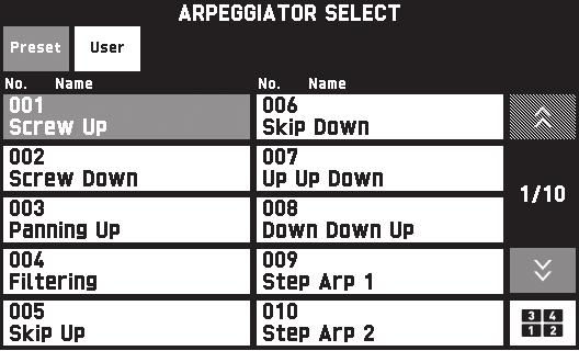 Menyn ARPEGGIATOR visas på skärmen. 2. Peka på för att aktivera arpeggiatorn. Du kan även koppla in eller ur arpeggiatorn genom att peka på Arpeggiator på menyn MAIN. 3.