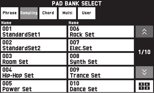 Peka på PAD på menyn MENU. Menyn PAD visas på skärmen. Banknamn Att tilldela samplade ljud lämpliga för tonen Upper 1 1. Tryck på knappen bt SAMPLING.