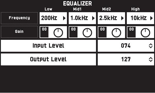 Konfigurering av den digitala klaviaturens inställningar Menyn EQUALIZER Justerar frekvensegenskaperna för alla toner.