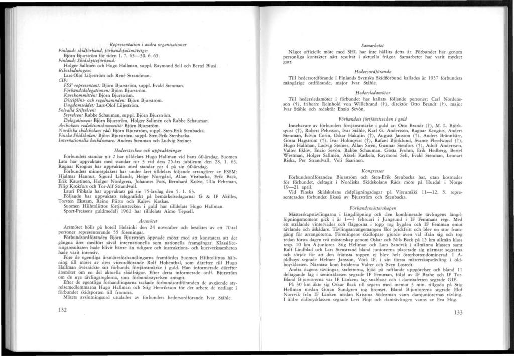 Represe11tation i andra organisationer Finlands skid/örbund, /örbunds/ullmäktige: Björn Bjurström för tiden 1. 7. 63-30. 6. 65. Finlands Skidskytte/örbund: Holger Sallmen och Hugo Hallman, suppl.