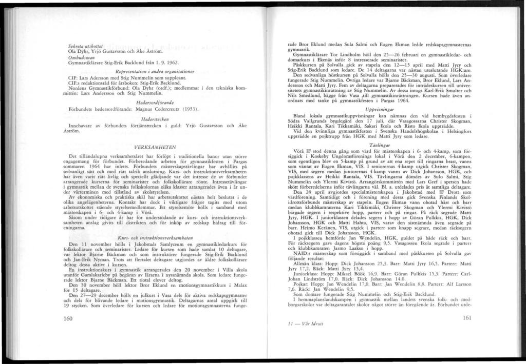 Sekreta ulskottet Ola Dyhr, Yrjö Gustavsson och Åke Åström. Ombudsman Gymnastiklärare Stig-Erik Backlund från 1. 9. 1962.