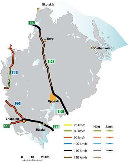 För E4 är säkerheten hög, högsta säkerhetsbetyg, för den del av sträckan som är motorväg från södra delen mot Stockholms län och norrut.