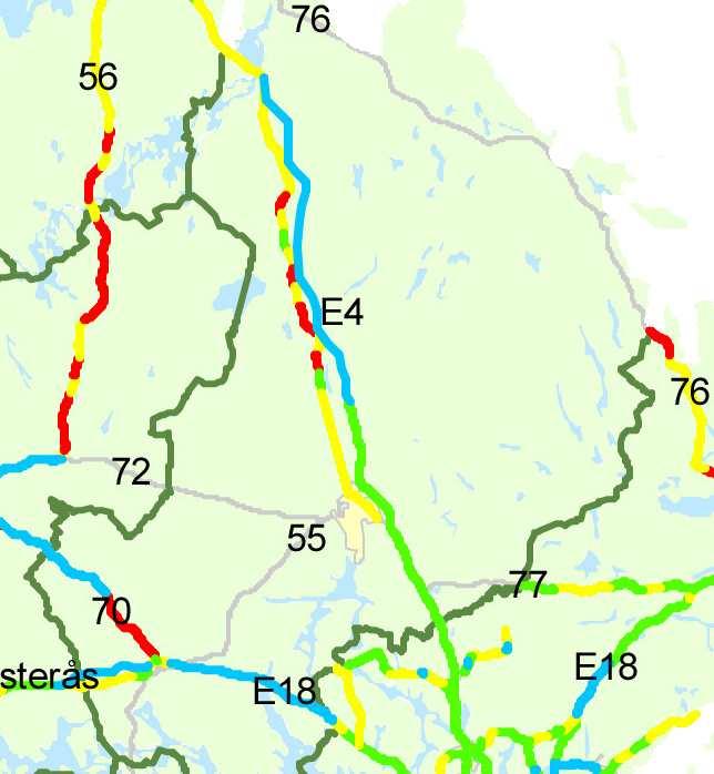 För den del av riksväg 70 som går från Enköping mot länsgränsen och där inga säkerhetsförbättrande åtgärder genomförts kan konstateras att säkerhetsstandarden i likhet med innan justeringen är för