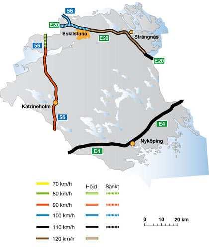 På riksväg 56 har resultatet förbättrats från icke godkänd säkerhetsnivå till godkänd för sträckan där hastigheten sänkts till 80 km/h.