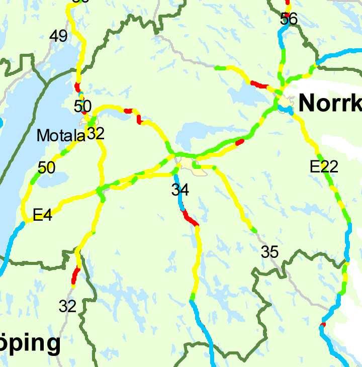 Jönköpings län Inom Jönköpings län håller E4 mycket hög säkerhetsnivån för hela sträckan. Riksväg 26, 27, 31 och delar av riksväg 40 har däremot låg säkerhetsstandard.