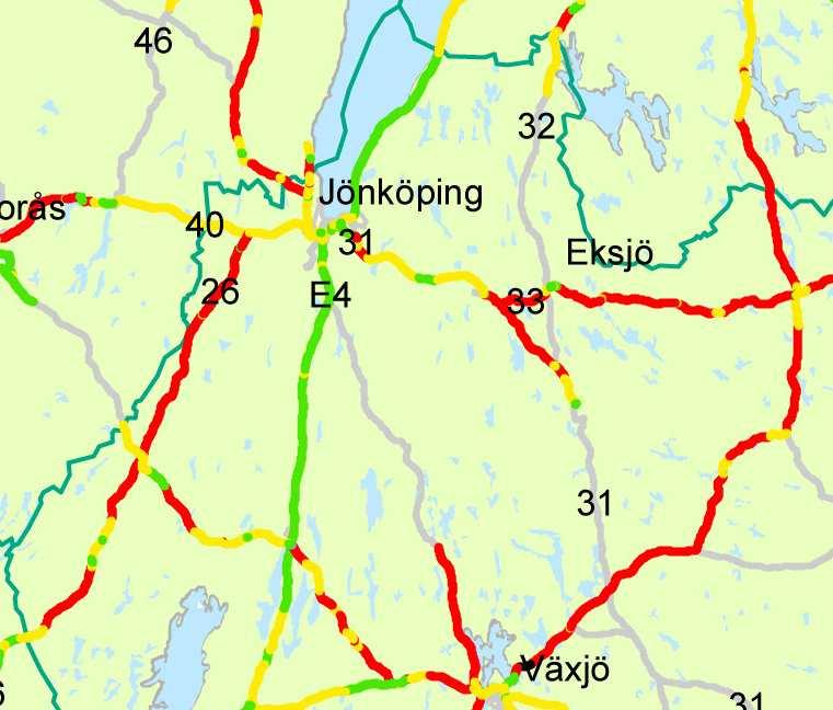 En delsträcka av riksväg 26 norr om Jönköping har fått sänkt hastighet, medan resterande del av sträckan av riksvägen i huvudsak har bibehållen hastighet och på en kortare