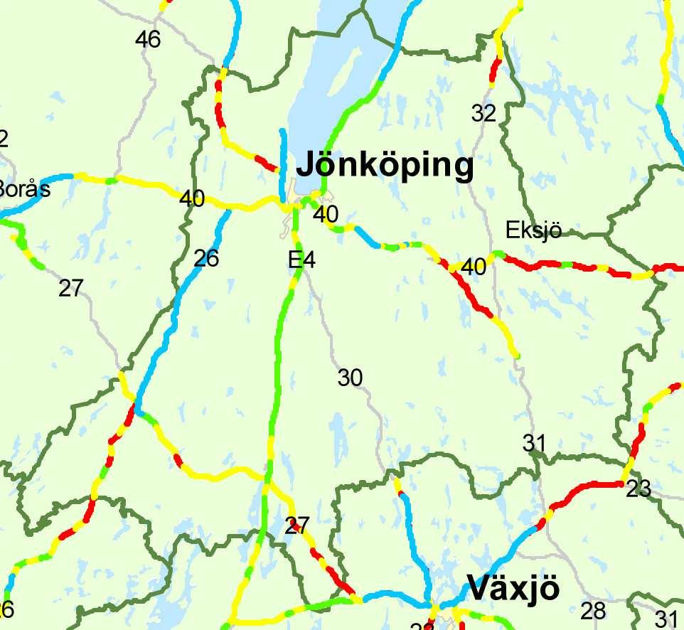 På Riksväg 27 finns vissa smärre förändringar och på riksväg 26 finns förbättringar av säkerhetsstandard på sträckan med sänkt hastighet norr om Smålandsstenar.