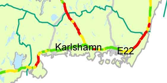 Även norr om Sölvesborg är säkerhetsnivån låg. För riksväg 27 är säkerhetsnivån godkänd på omkring halva sträckan och den resterande halvan har icke godkänd säkerhetsnivå.