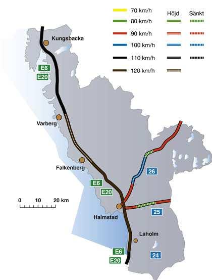 Riksväg 26 har en mindre sträckning i länet som är icke godkänd, medan riksväg 25 till sin övervägande del inte är säkerhetsmässigt godkänd.