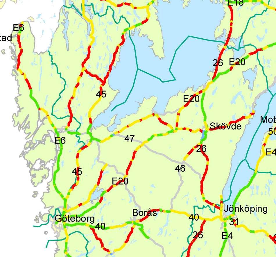 Även E20 är till stora delar, tillsammans med europaväg 45 säkerhetsmässigt underkända.