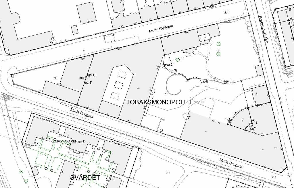 takfotsnivå med tillhörande rivning och nybyggnad av portalbyggnaden mot Maria Bangata. Nytt bostadshus Överglasning och nybyggnad Modellbild av kvarteret efter planens genomförande.