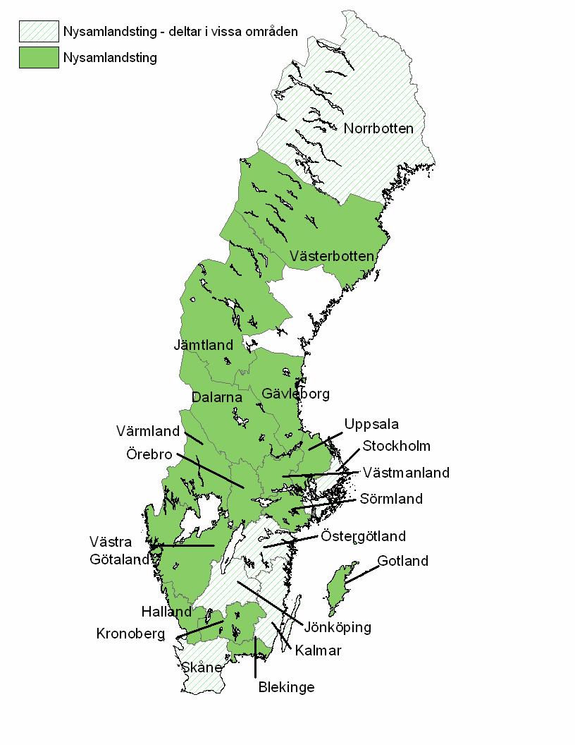 Landstingen i Nysam Deltagande landsting: Blekinge Dalarna Gotland Gävleborg Halland Jämtland Kronoberg Sörmland Uppsala Västra Götaland Värmland Västerbotten Västmanland Örebro Dessutom