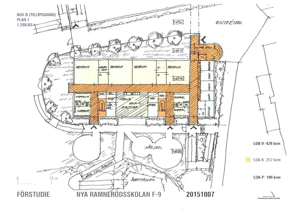 HUS O (TILLBYGGNAD) PLAN 1 1:200/A3 LO A-V: 420 kvm LOA-K: 257 klfm o l l l