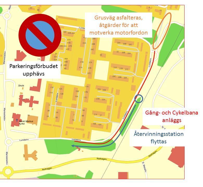 Vårt förslag är att Parkeringsförbudet längs Lundenvägen hävs från andra utfarten Convallaria 4 och vidare längs hela vägen.