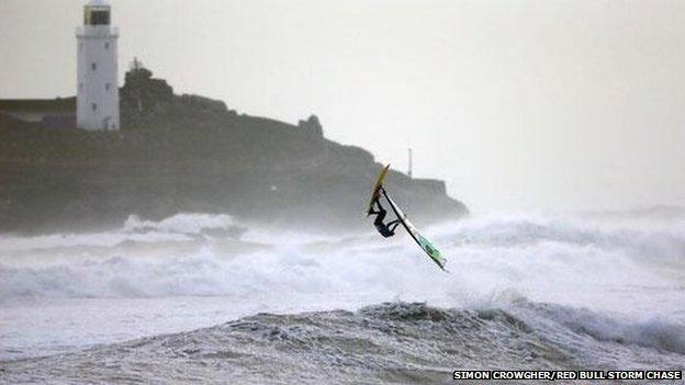 Professional windsurfers have travelled to Gwithian, in