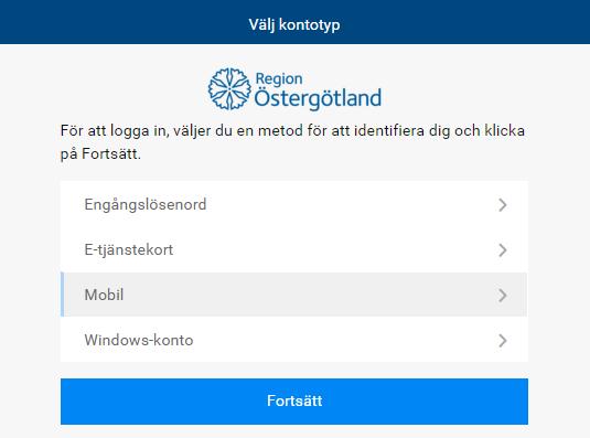 Mobil identifieringsmetod Inloggning Välj identifieringsmetod
