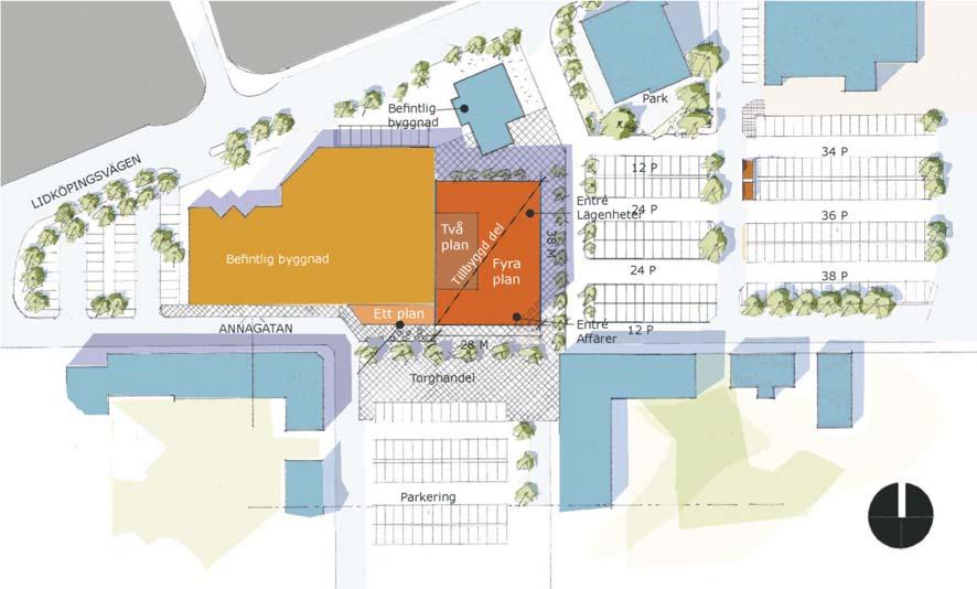 Kv Granen och Eken Detaljplan Antagandehandling februari 2006 7 (13) PLANFÖRSLAG Sammanfattning ICA har framfört önskemål om en tillbyggnad av befintliga butikslokaler med ca 2000m2 i två plan.