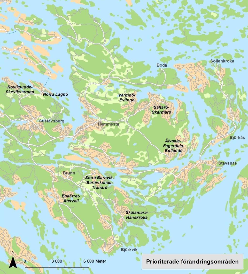 9 Enkärret och Återvall Stora Barnvik, Barnviksnäs och Tranarö Skälsmaraområdet och Hanskroka Koviksudde och Skeviksstrand Norra Lagnö Saltarö och delar av Skärmarö Värmdö-Evlinge Älvsala, Fagerdala