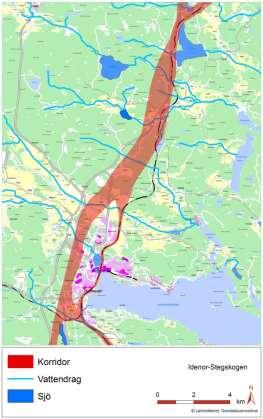 Figur 7.7.1-3. Sjöar och vattendrag mellan Enånger-Idenor med fastställda miljökvalitetsnormer. Figur 7.7.1-4. Sjöar och vattendrag mellan Idenor-Stegskogen med fastställda miljökvalitetsnormer.