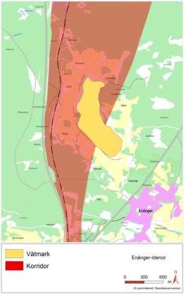 Våtmarksinventeringen har också identifierat ett område med låga naturvärden (klass 4). Det är en våtmark belägen cirka två kilometer norr om Enånger, se figur 7.7.1-10.