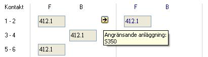 Figur 12 Förval Varje kontaktpar har ett fält där man anger ritningsnumret (på formen undernummer.bladnummer). Knappen med en plussymbol kan användas för att ange en angränsande anläggning.