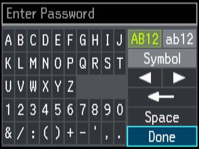 Grundläggande om skrivaren Vilken skärm som visas varierar beroende på inställningarna. Följande är skärmen för att ange lösenord för Wi-Finätverket.
