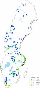 För att stödja påverkansklassificeringen med IPS kan parametrarna %PT (andelen föroreningstoleranta kiselalgsskal, figur 3a) och TDI (Trophic Diatom Index, figur 3b) användas enligt tabell 3.