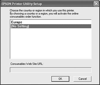 Då visas webbadressen för Epsons webbplats i det landet eller den regionen. Klicka sedan på OK. Anmärkning!