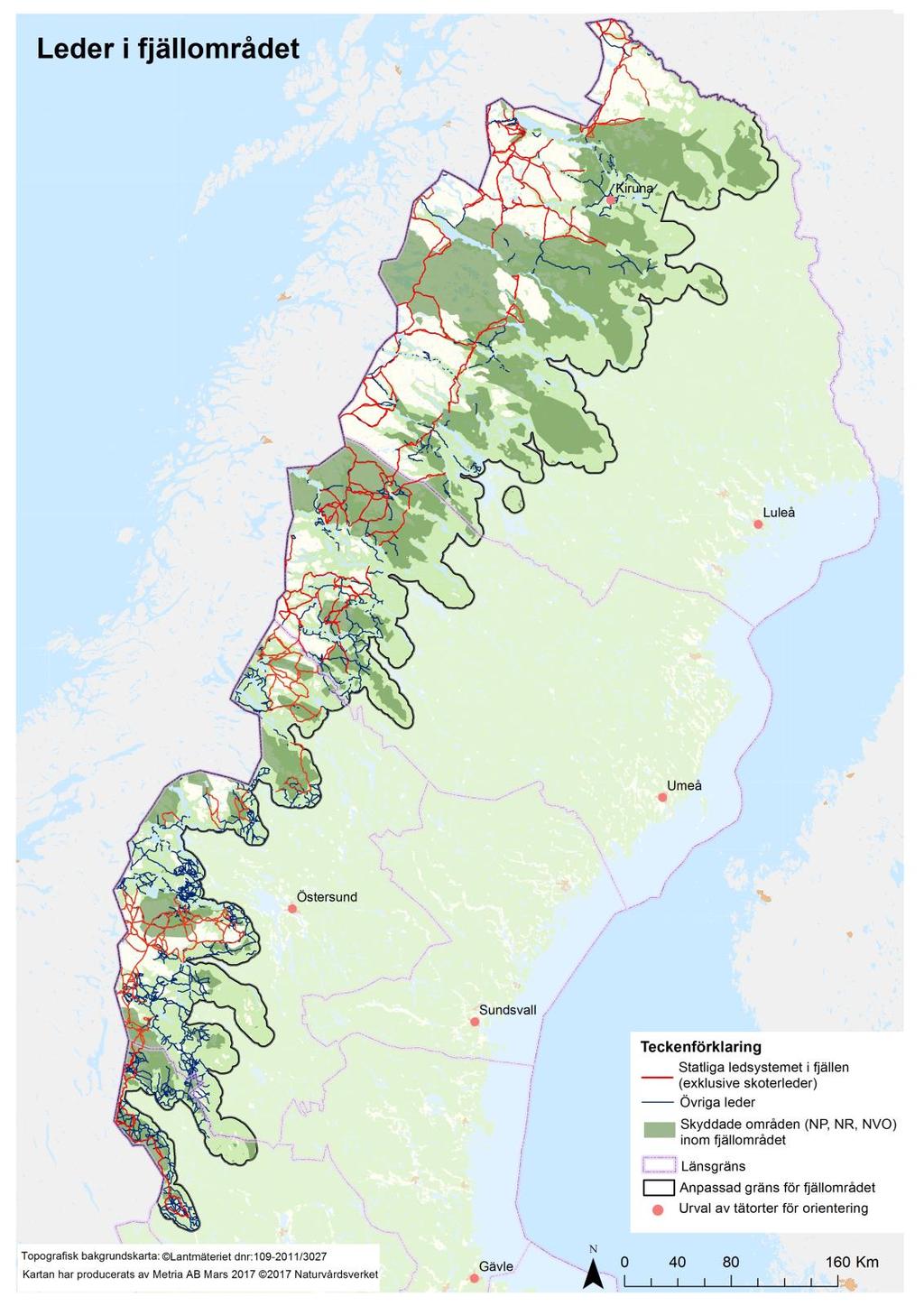 Karta 1. Det statliga ledsystemets samt övriga leders* utbredning i fjällområdet**.