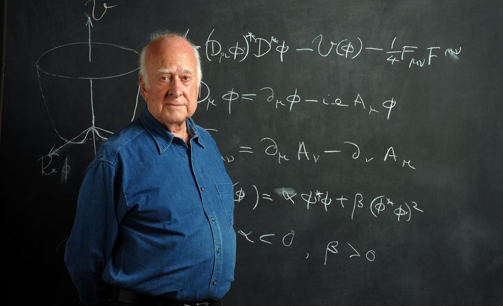 Figur. 5. Peter Higgs med sitt ursprungliga, generiska Higgsfält med potential V(ϕ)=αϕ * ϕ+β(ϕ * ϕ) 2.