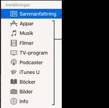 Anslut enheten till datorn och klicka på enhetsknappen uppe till vänster i itunes-fönstret.