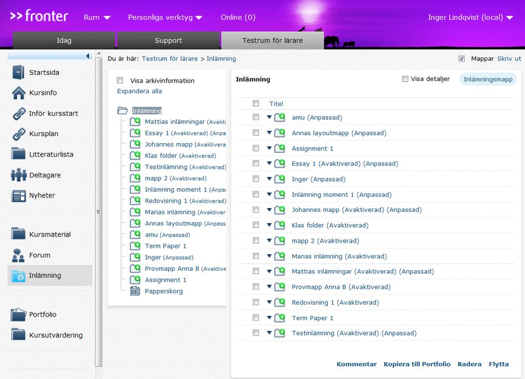 I inlämningsverktyget ser du en lista över de inlämningsuppgifter du skapat.