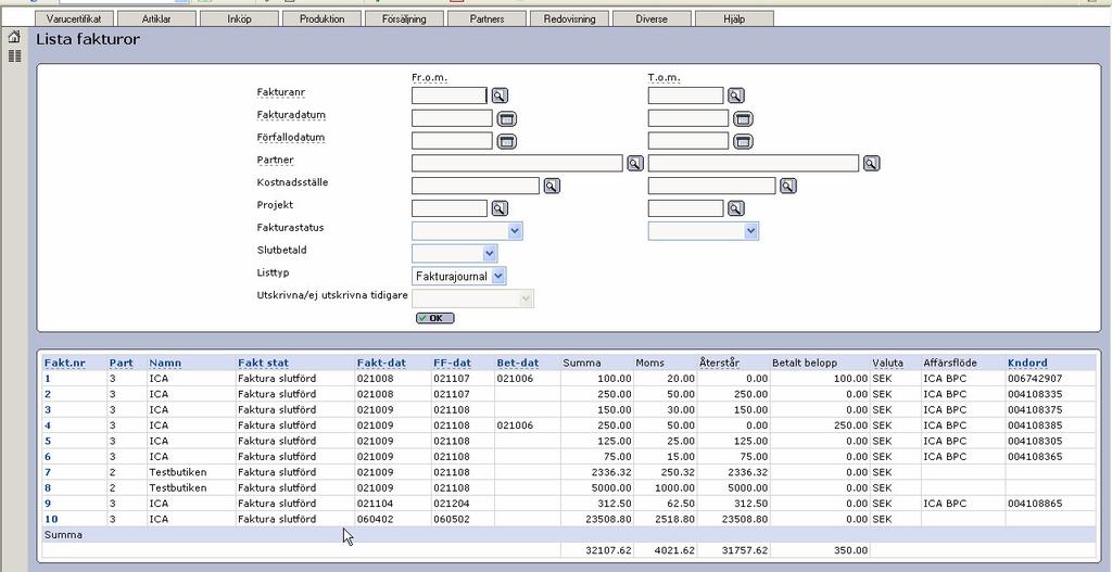 Senast uppdaterat: 07-10-0202 Exder efaktura sida 10 av 29 Fakturajournal Om ni vill ha en mer övergripande blick över era fakturor är en fakturajournal ett bra alternativ.