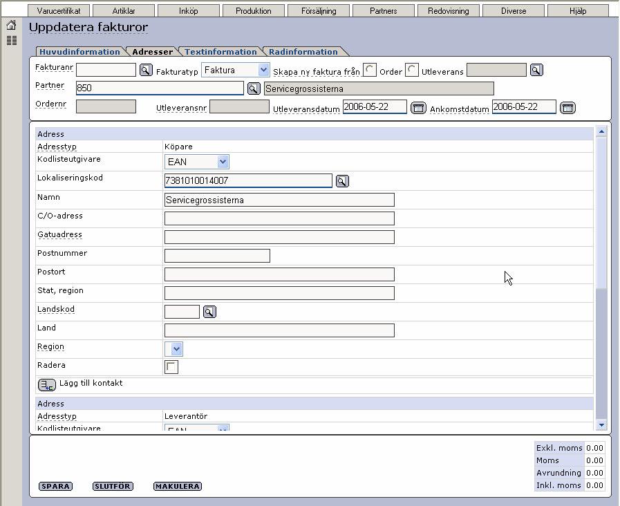 Senast uppdaterat: 07-10-0202 Exder efaktura sida 24 av 29 Under fliken Adresser fyller ni i fakturans adressuppgifter.