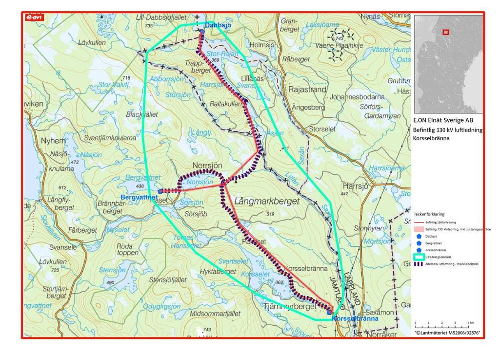 3.1.3 Alternativ 3 Alternativ 3 består i att ledningen förläggs som kabel i marken. Ett möjligt kabelstråk har identifierats, se figur 7.