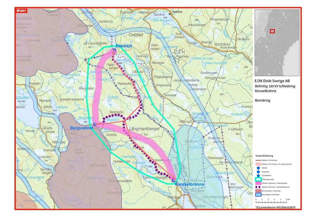 4.6.2 Voernese Utredningsområdet berör samebyns så kallade vinterland. Just sydost om transformatorstationen i Korsselbränna, återfinns ett rastbetesområde av riksintresse för rennäringen.