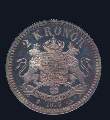 SM 69. Lätt rengjort ex 01/0 små fläckar. 1130 * Oskar II. Krona 1890. SM 73. Vackert ex 01/0 patina.