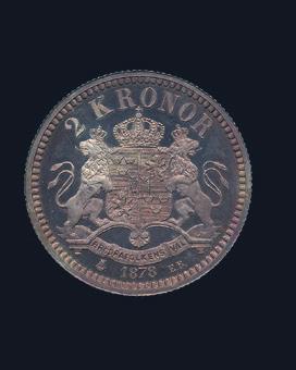 öre 1883; 10 öre 1872, 83-84 och 5 öre 1873. 1+-01. Besiktiga. Gustav V. 5 kronor 1920. SM 2. 1+/01 repor.