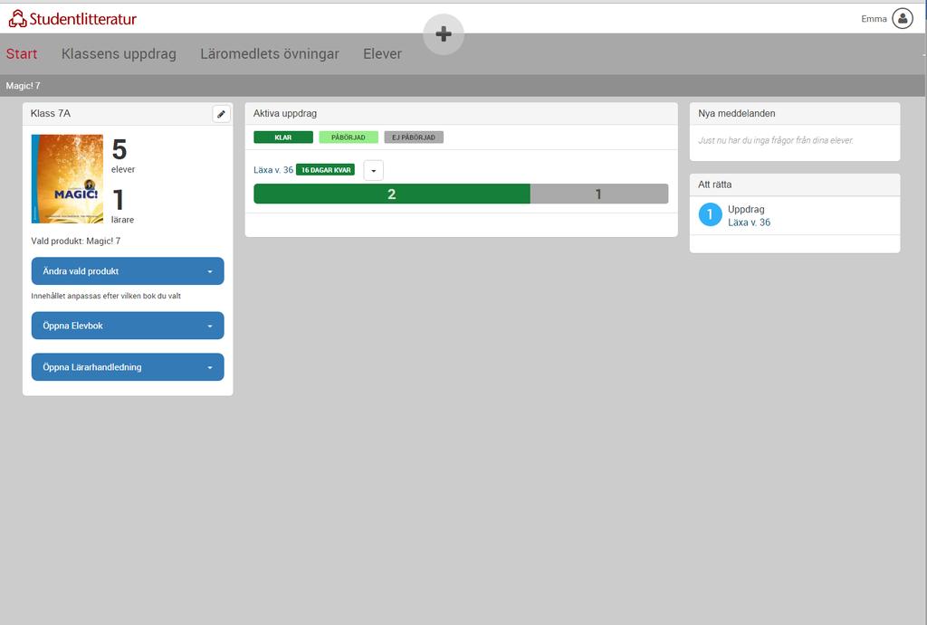 Startsida När du öppnar ett klassrum kommer du till en startsida. Till vänster kan du se antal elever och lärare som har kopplat upp sig till ditt klassrum.