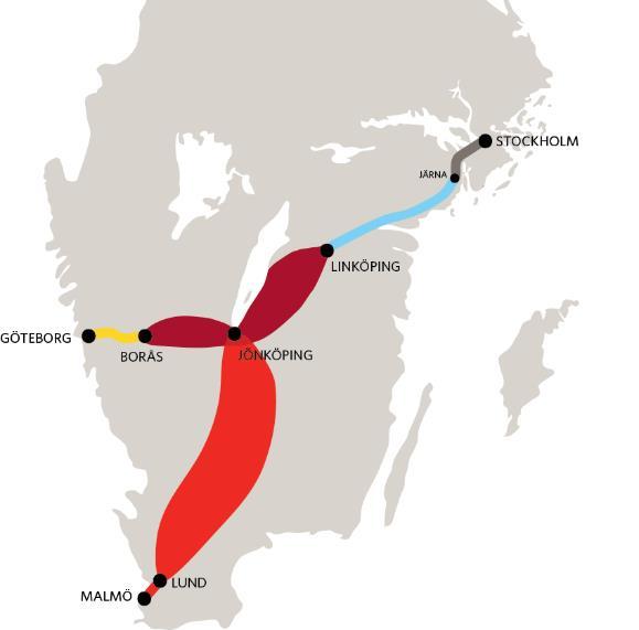 Sverigeförhandlingens förslag 1 feb 2016 Göteborg Borås 750 km Två