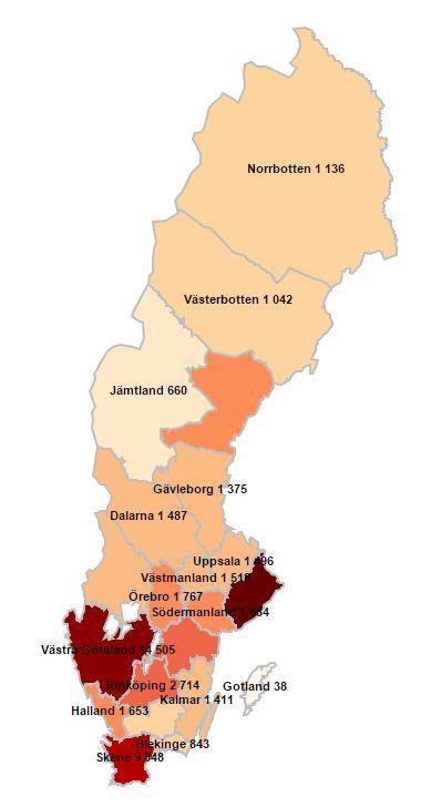 YH - platser med avslut 2016-2021 Blekinge 843 Dalarna 1487 Gotland 38 Gävleborg 1375 Halland 1653 Jämtland 660 Jönköping 2714 Kalmar 1411 Kronoberg 961 Norrbotten 1136 Skåne