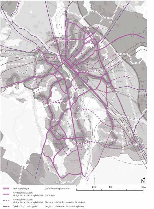 Mark- och vattenanvändning Transportinfrastruktur Befintliga och framtida sträckningar för ett sammanhängande nät av huvud cykelstråk och snabbcykelvägar med hög framkomlighet ska beaktas vid mark-