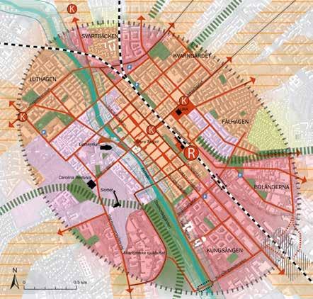 Mark- och vattenanvändning Staden Innerstaden Regional knutpunkt och mötesplats, identitetsbärande kärna i staden och kommunen Stadsliv, tillgänglighet och kontaktintensiva verksamheter i fokus,