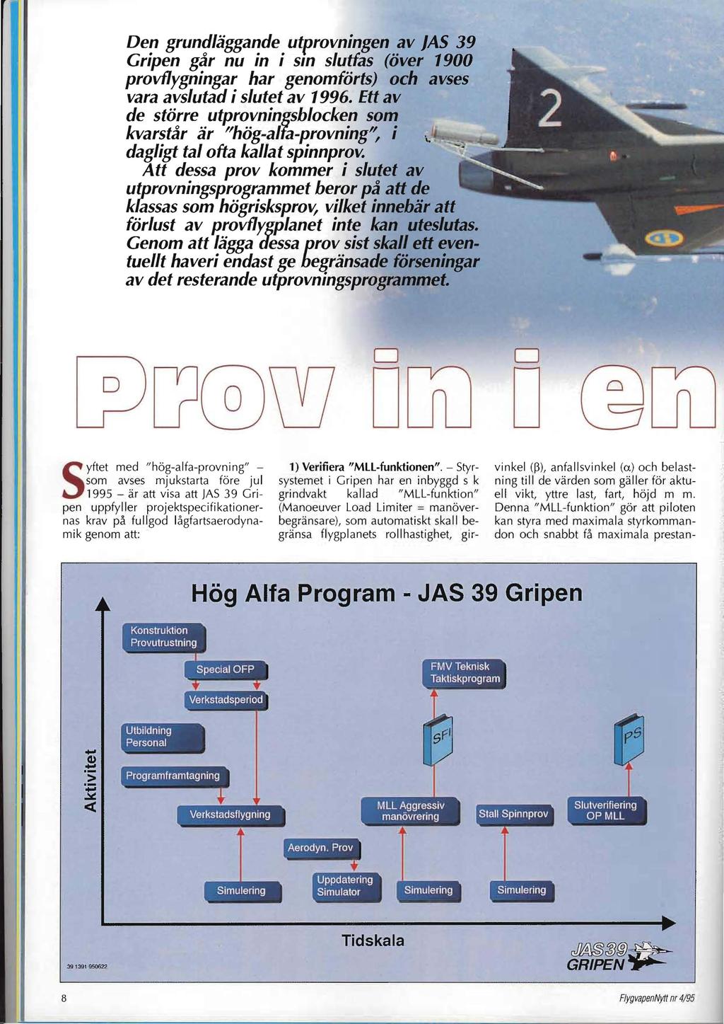 Den grundläggande utprovningen av JAS 39 Gripen går nu in i sin slutfas (över 1900 provflygningar har genomförts) och avses vara avslutad i slutet av 1996.