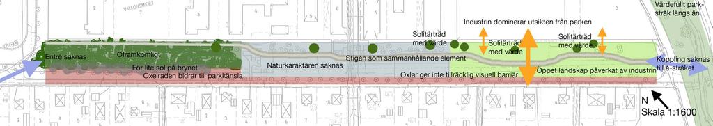 Analys (Långgatuparken) F20: Analysplan för Långgatuparken. Karta bearbetad av Eleonor Martinsson.