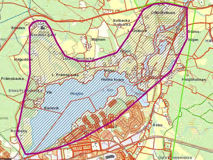 Området kring Hosjön Områdets förutsättningar Beskrivning: Intressant bergsmanslandskap med stora bergsmansgårdar i ett öppet odlingslandskap och med stora slagghögar vid Hosjöholmen.